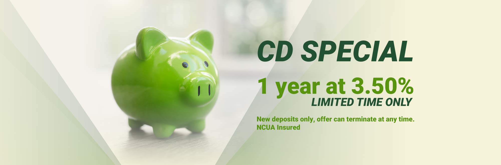 3% 1 year CD Special. Limited time only. New deposits only, offer can terminate at any time. NCUA insured.
