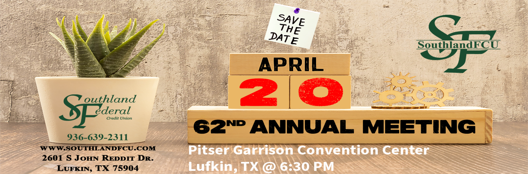 Join us for our Annual Meeting on April 20 at 6:30pm at the Pitser Garrison Convention Center.